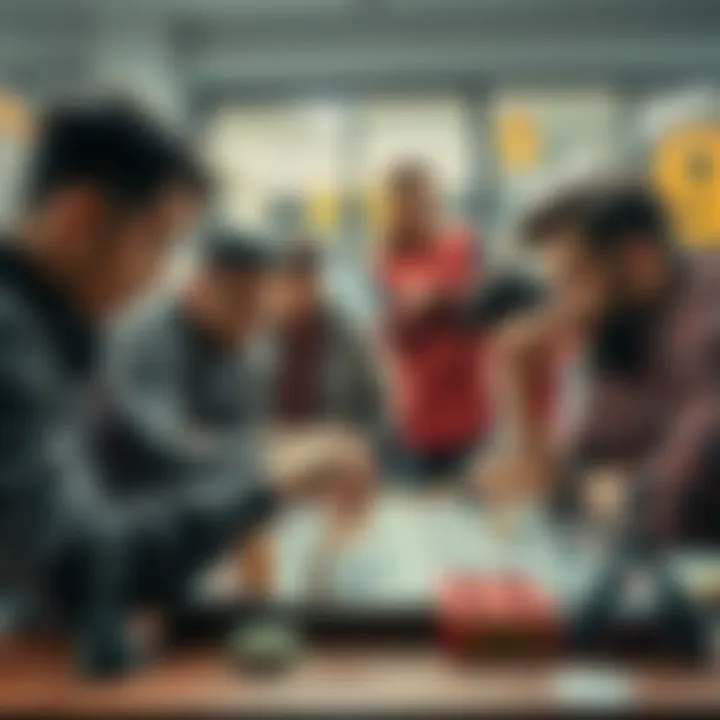 A group of people playing challenging board games together, focused on their strategies, with a mix of expressions showing concentration and frustration