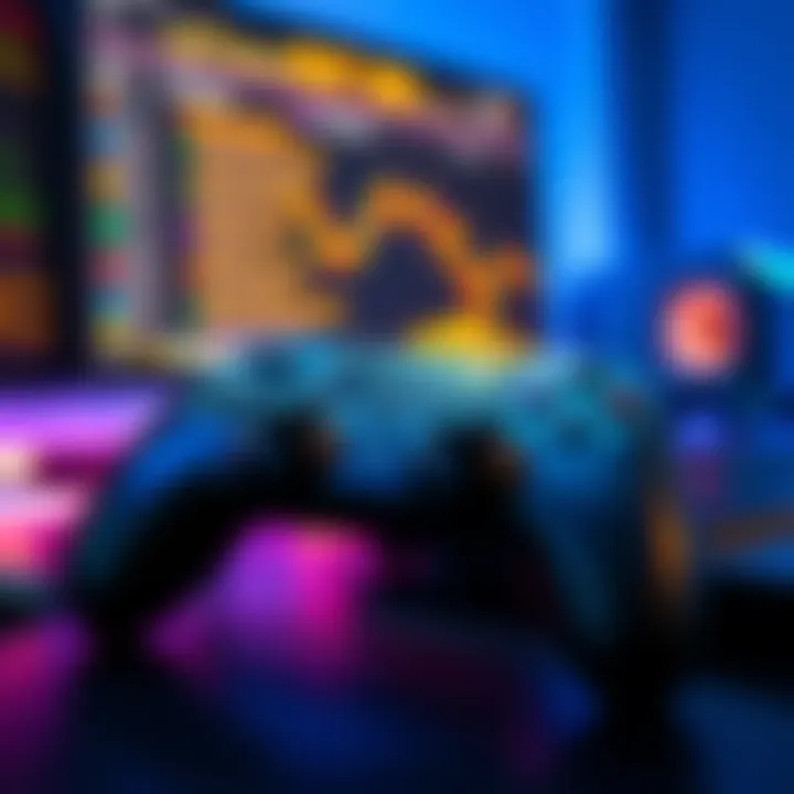 A Gamesir Bluetooth controller connected to a PC, showcasing a gaming setup with a monitor and keyboard.