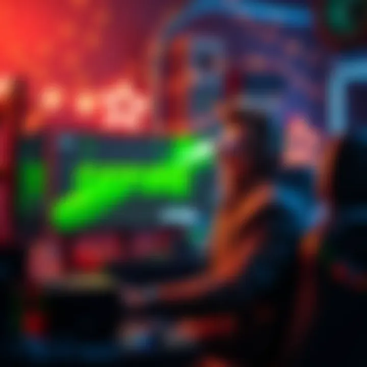 A gamer celebrating reaching All-Star status on Geforce Now, surrounded by gaming gear and a glowing screen, showcasing excitement and achievement.