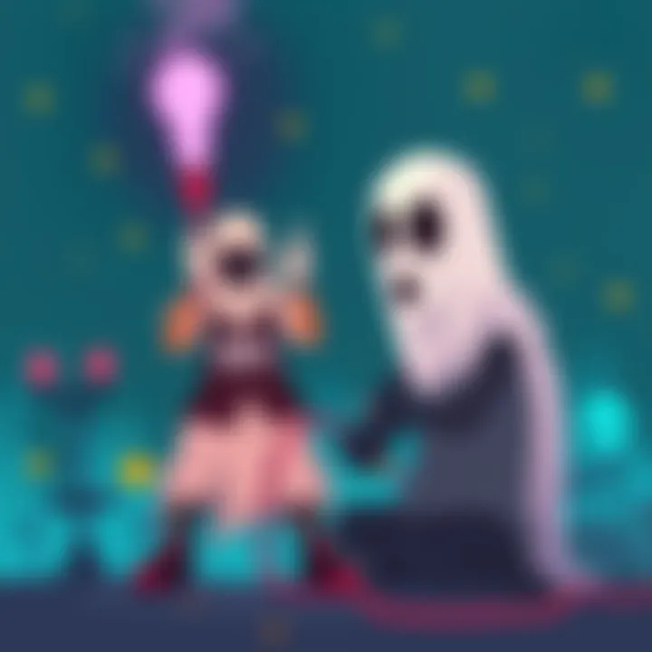 A humorous illustration showing a gamer celebrating a 100% achievement in a game while a ghost watches, symbolizing life's end, with game controller and death theme elements.