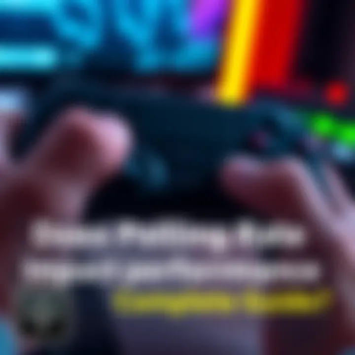 Close-up of a gaming controller showing performance settings and a person's hand adjusting the polling rate.
