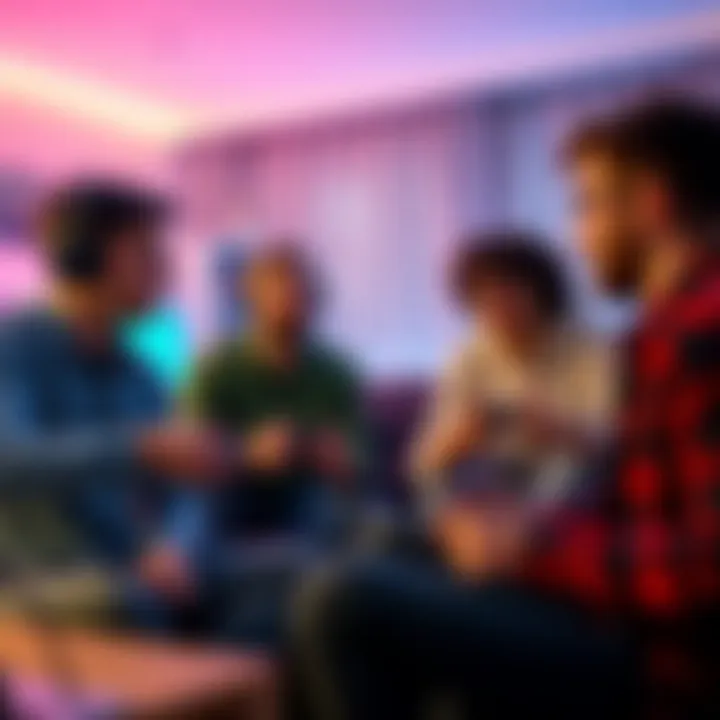 A group of gamers in a living room, engaged in discussion about the term 'your ass' while playing on a PS5, showing expressions of curiosity and awkwardness.