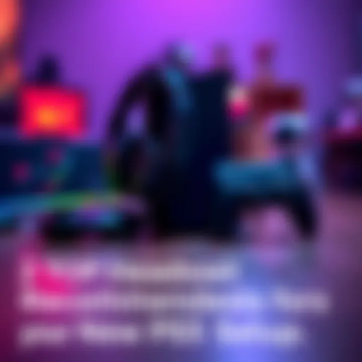 Gaming headset setup for PS5 A PS5 setup with a stylish gaming headset alongside the console and controller