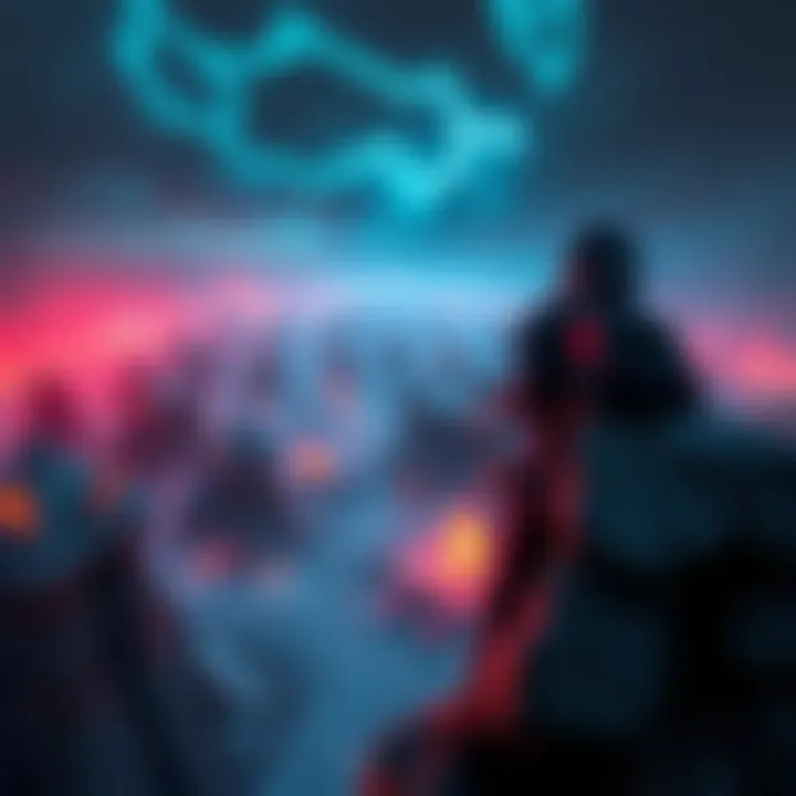 A gamer positioned on a high ledge overlooking a battlefield, analyzing the situation below for tactical advantages