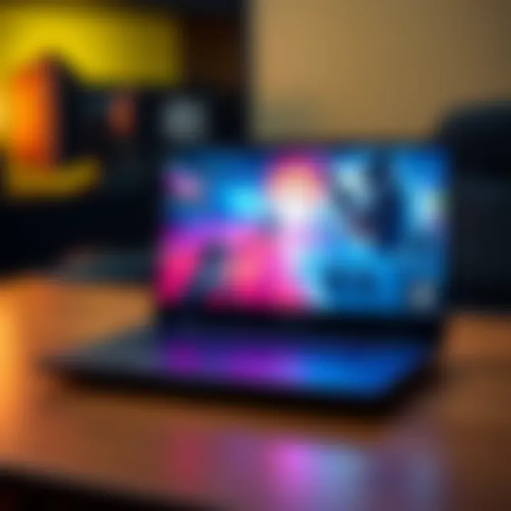 A sleek laptop displaying vibrant game graphics, showcasing its RTX 2050 capabilities with a dynamic gaming scene on the screen.