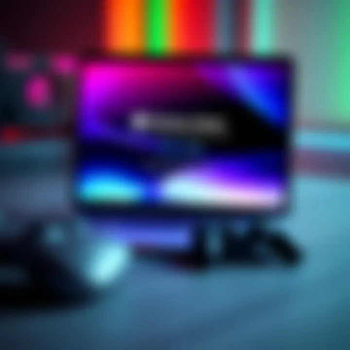 A gaming laptop displaying the Windows Reset screen, indicating the process of restoring settings and removing files, while a game controller lies beside it.