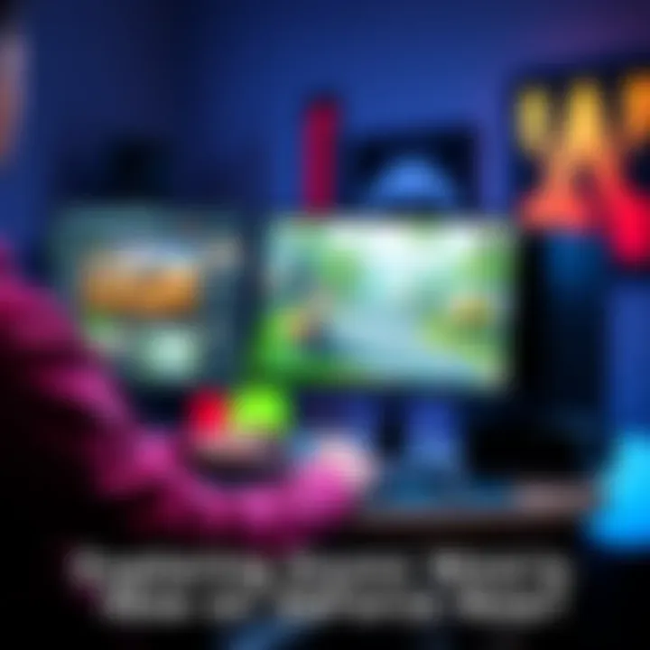 A player customizing game mods on GeForce Now with a computer setup and game graphics on screen
