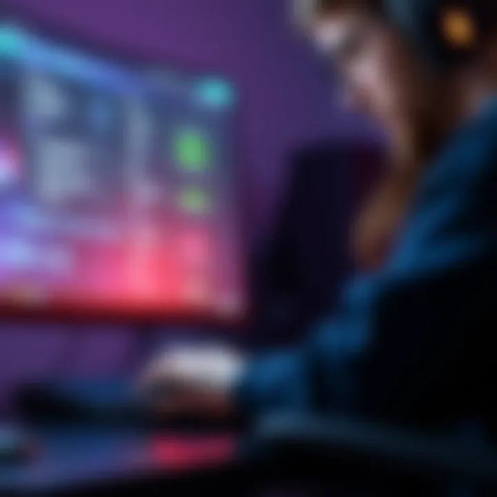 A gamer adjusting mouse acceleration settings on a computer screen with a gaming mouse beside them.