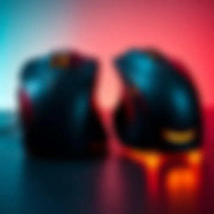 A comparison of a gaming mouse and a standard mouse side by side, highlighting their different designs and features.