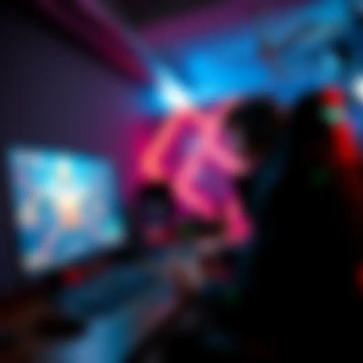 A gamer using advanced movement techniques while playing a video game on a computer setup