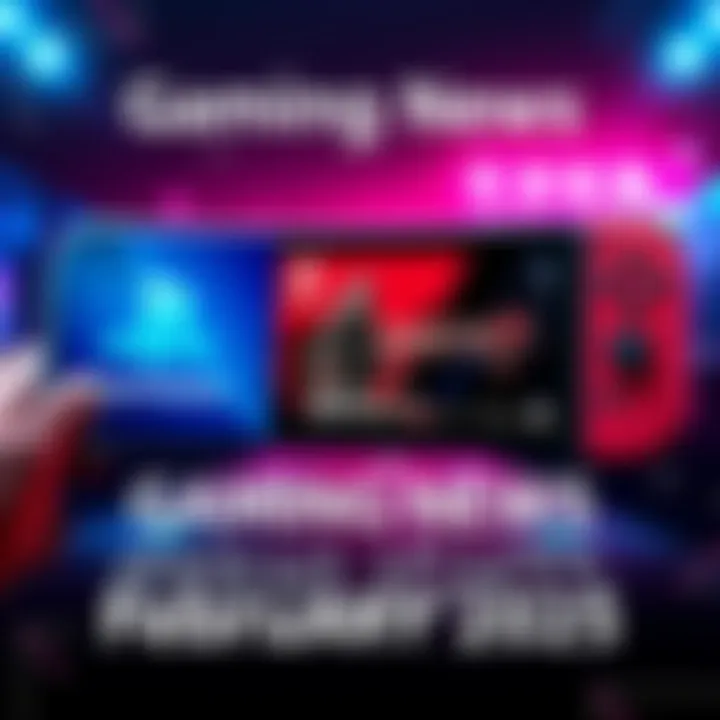 Gaming News Highlights for February 2026 Graphic showing highlights from gaming news including PlayStation logo, Nintendo Switch 2 details, and game titles like Resident Evil 9 and Castlevania