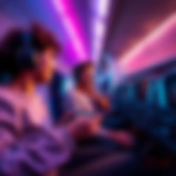 People playing multiplayer games on a plane Two friends sharing a gaming device while seated on an airplane, enjoying multiplayer games during a flight.