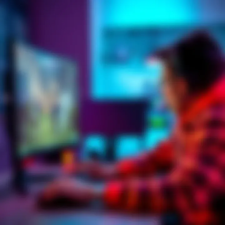 A gamer adjusting settings on a computer to fix FPS issues while playing a video game.