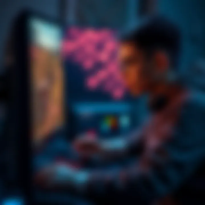 A gamer adjusting settings on a computer while playing a video game, focused on improving frame rates and overall performance.