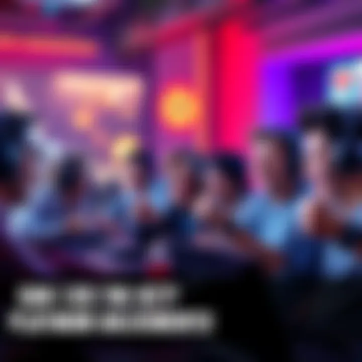 Group of gamers excitedly discussing their platinum achievements in a gaming setting