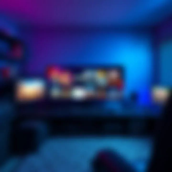 Gaming Setup with Popular Titles A gaming setup featuring various popular video game titles displayed on a screen, showcasing a vibrant and engaging gaming environment.