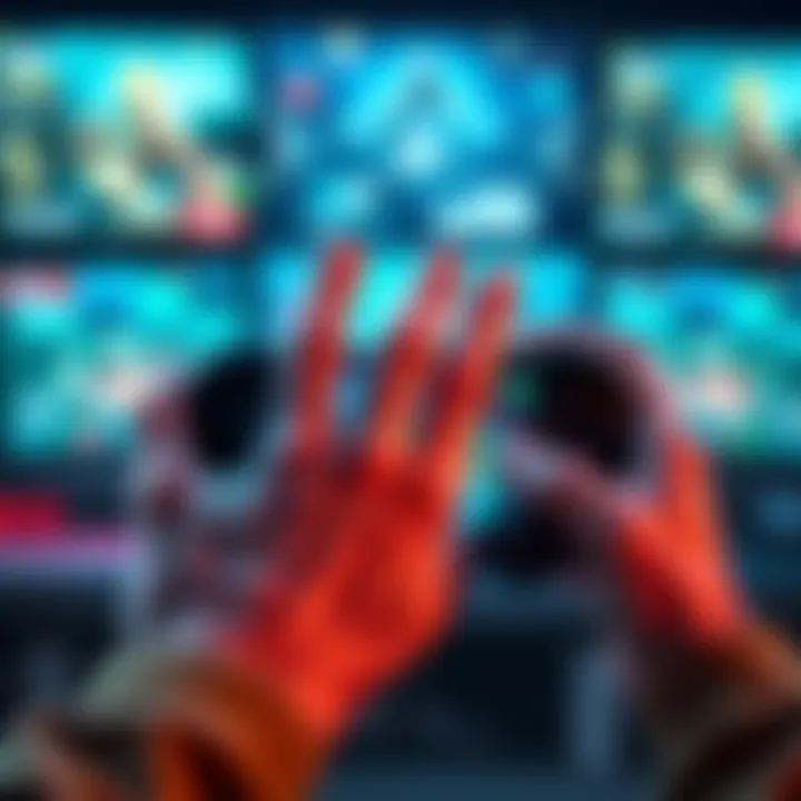 Gaming with Six Fingers A gamer using six fingers to control gameplay on a touchscreen device