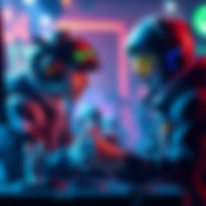 A vibrant online gaming scene showing two characters, one skilled and one less experienced, highlighting the issue of smurfing in competitive play.
