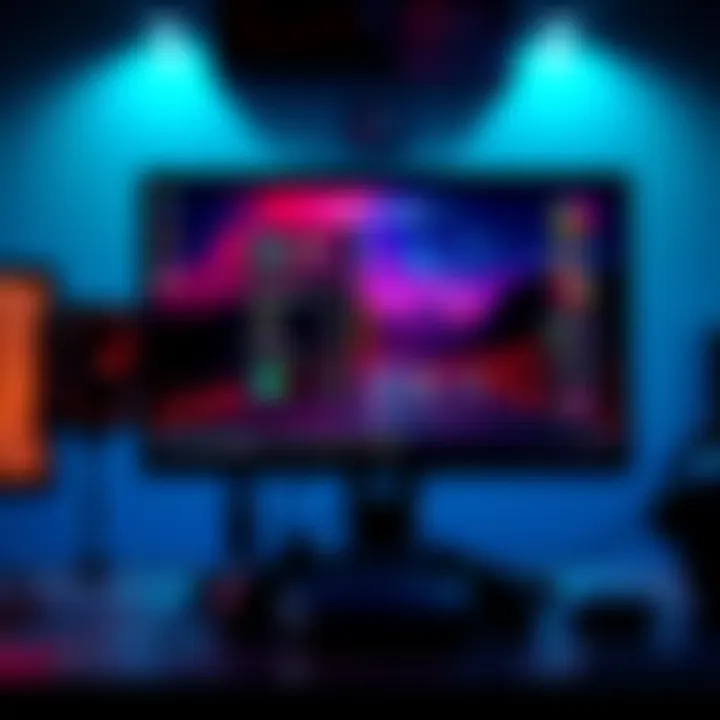 Gaming Specs Concept A computer setup showing a gaming monitor with graphics settings on screen, illustrating recommended specifications for gaming performance.