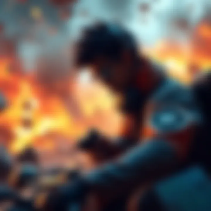 A gamer focused on overcoming challenges in a destruction-filled environment, showcasing tactics to navigate obstacles.