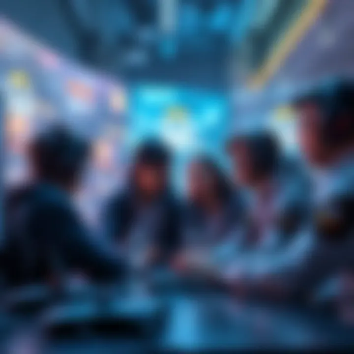 A group of gamers discussing strategies in front of their screens, highlighting teamwork and communication in Overwatch gameplay.