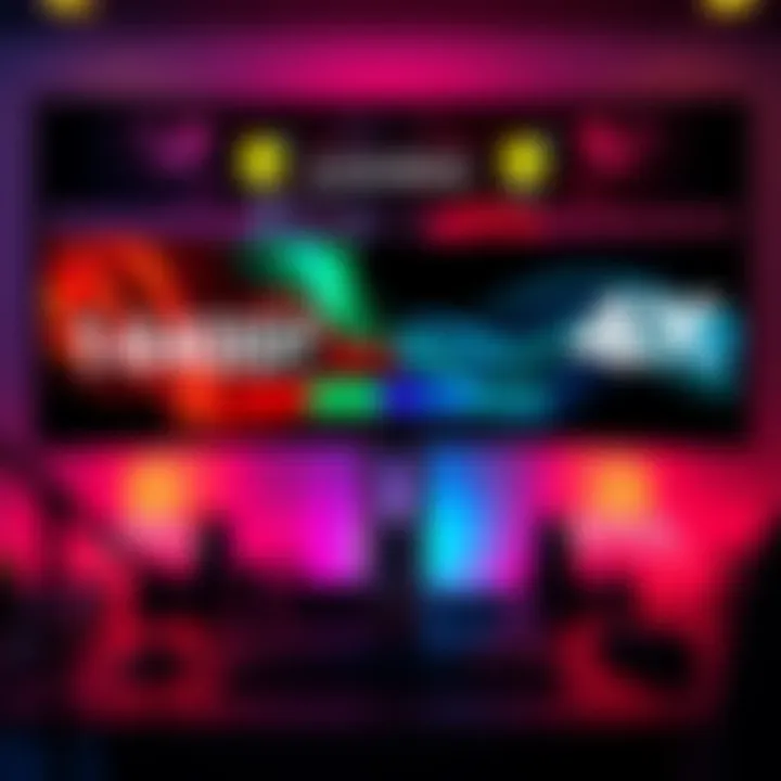 A gaming setup showing a monitor displaying 1440p max settings on one side and 4K medium settings on the other side