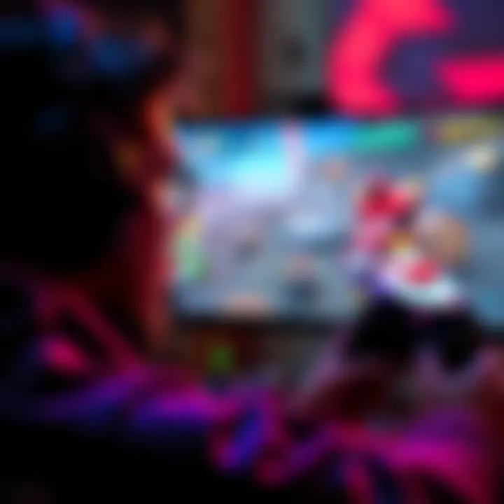 Gaming at 60fps A gamer focused on a screen displaying a vibrant game scene at 60 frames per second, emphasizing engaging gameplay over high fps.