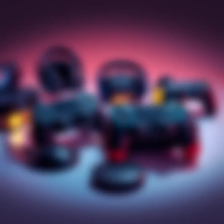 A collection of essential gaming accessories including controllers, headsets, and a charging dock for PS4 Pro.