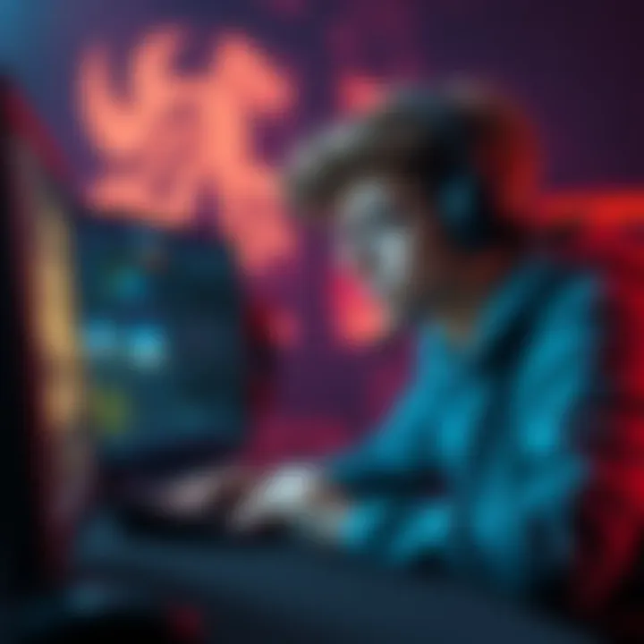 A gamer looking concerned while checking account details on a computer, symbolizing risks of buying a gaming account.
