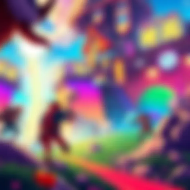 A vibrant scene from the gaming adventure A captivating moment showcasing the game's colorful environment with characters in action