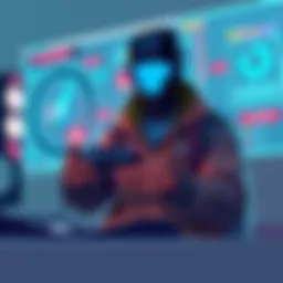 An illustration showing a gamer with a controller while a digital AI interface analyzes their gameplay patterns.