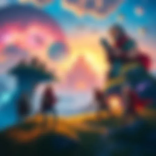 A vibrant collage of various gaming scenes, featuring characters exploring magical landscapes and engaging in adventures, reflecting the spirit of wayfinder experiences.