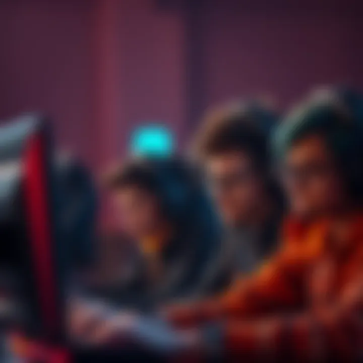 A group of players showing expressions of stress and anxiety while gaming together, highlighting the pressure of competition.