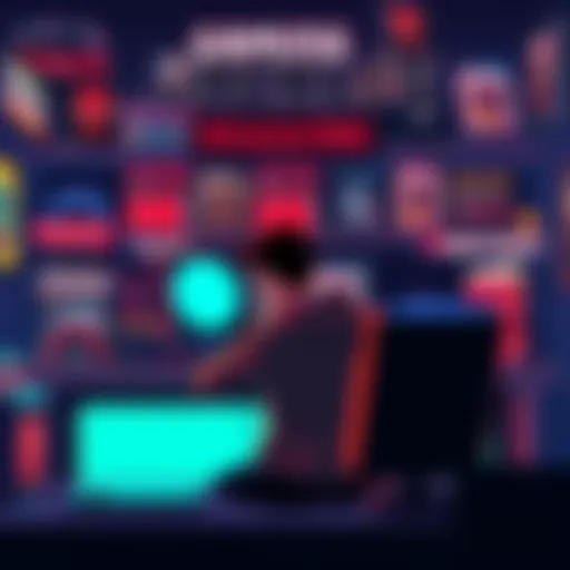 A person sitting at a desk surrounded by game boxes and a console, looking at a list of unfinished games