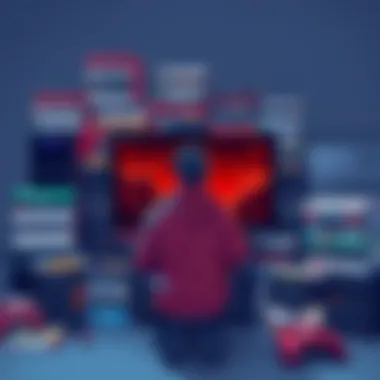 A person sitting in front of a game console surrounded by stacked video games, looking contemplative about their gaming options during tough times.