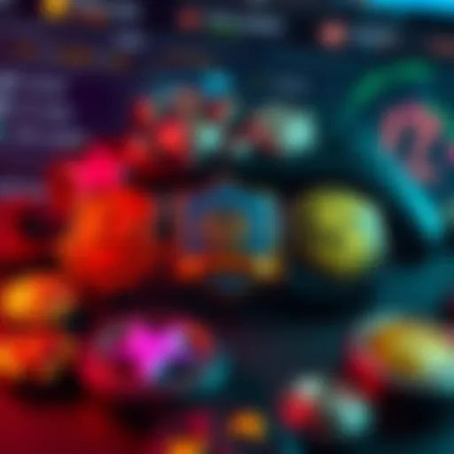 Various gaming badges showing different skill levels, with a background of a gaming interface