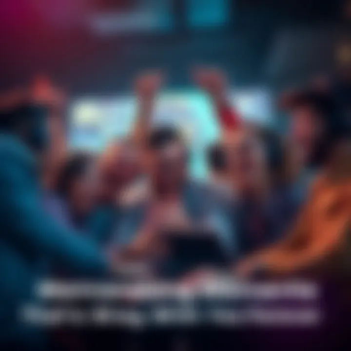 A group of friends celebrating a memorable gaming achievement together, with joyful expressions and gaming gear around them.