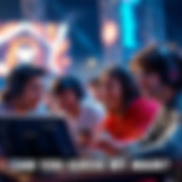 A group of people engaged in a gaming challenge, trying to guess each other's main characters, with a mix of excitement and concentration on their faces.