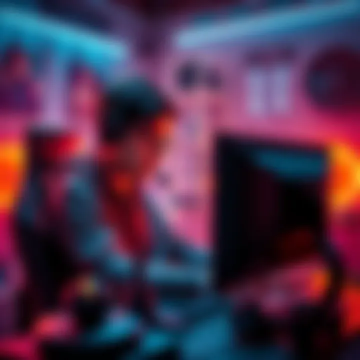 A person gaming intensely on a computer with a focus on the GPU, surrounded by gaming gear and excitement