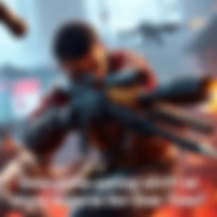 Gaming Character in Action A character engaged in a fast-paced combat scene, showcasing intense gameplay with weapons drawn and enemies in sight.