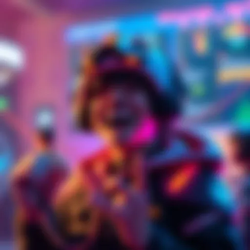 A gaming character with a joyful expression, surrounded by colorful visuals and effects to symbolize reaching a new level.