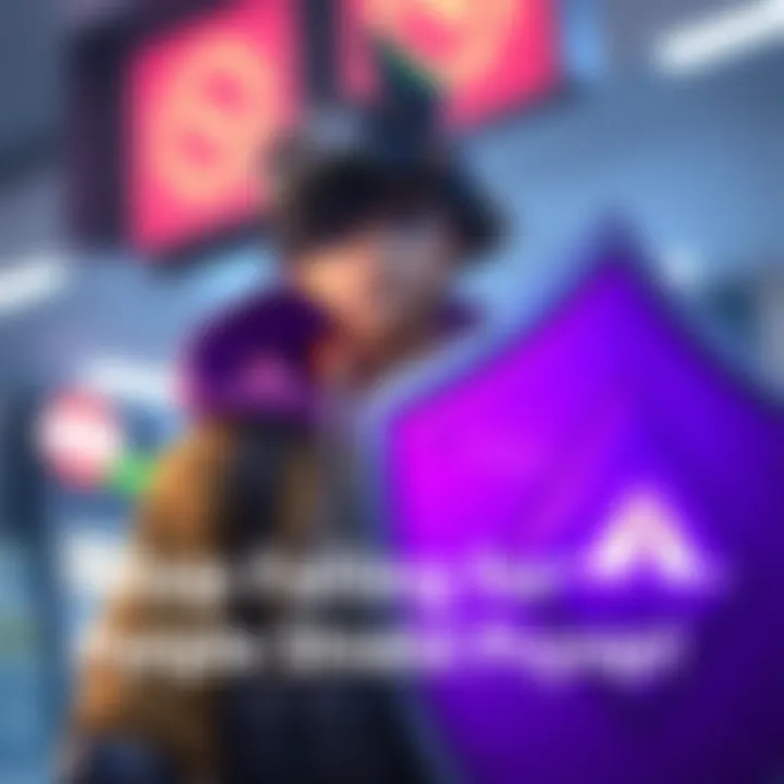 Gaming Character with Purple Shield A gaming character holding a purple shield, symbolizing psychic damage, with a concerned expression, ready to face a challenge.