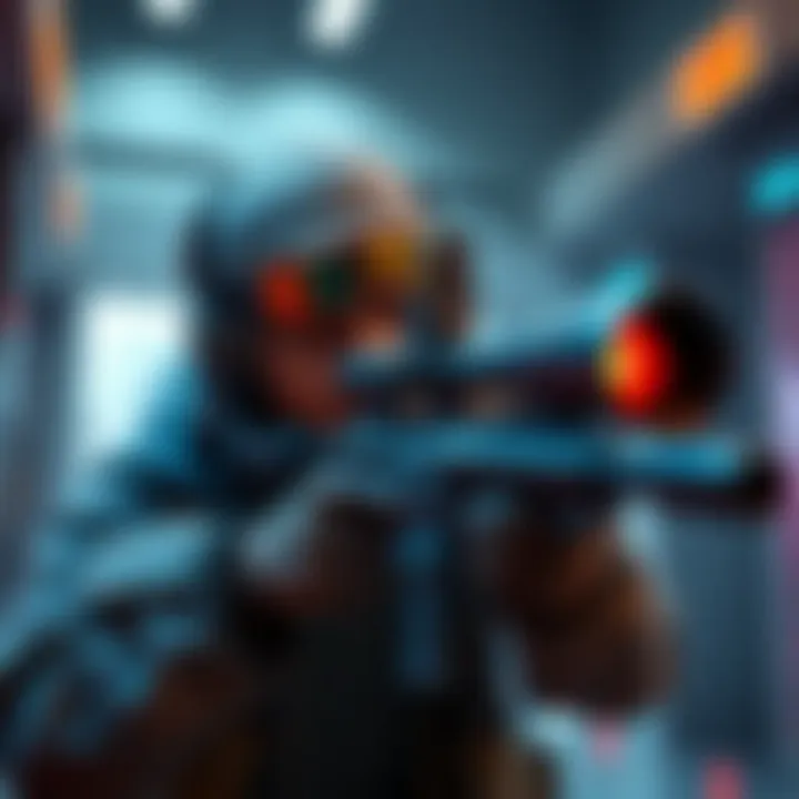 A gaming character aiming with a sniper rifle, showcasing the quickscope technique in action.