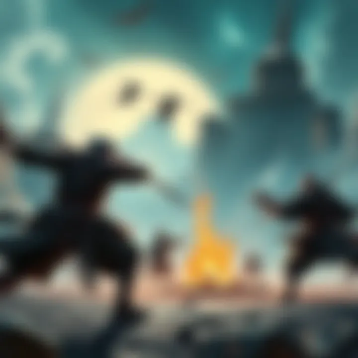 A dynamic scene showcasing characters battling in a visually stunning game environment inspired by Sekiro.