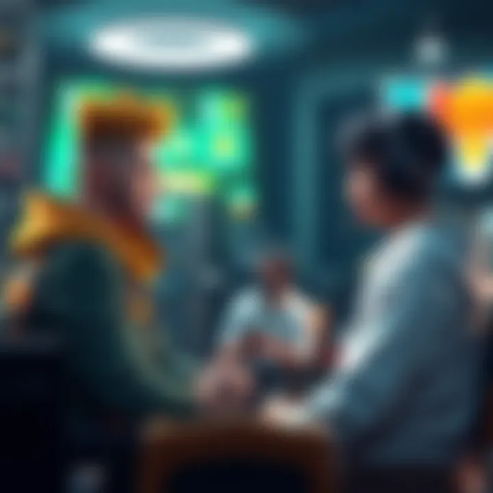 Two gaming characters talking about the kinship skill timing in a virtual setting