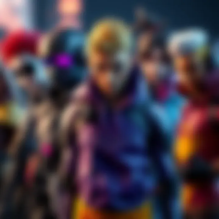 Gaming Characters with Unique Skins A group of gaming characters showcasing various unique skin types, each with distinct designs and colors, highlighting different styles in gaming.