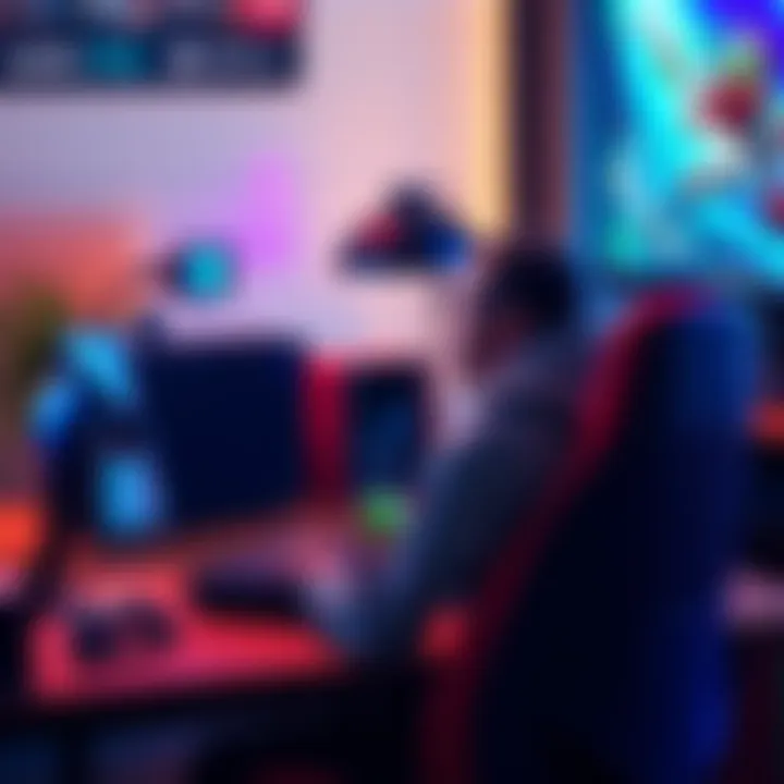 A gamer sitting at a desk comparing gaming on a PS5 and a PC, with a Nintendo Switch 2 nearby