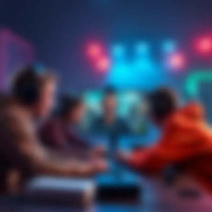 A group of gamers on a video call strategizing together while playing a multiplayer game, showcasing teamwork and excitement.