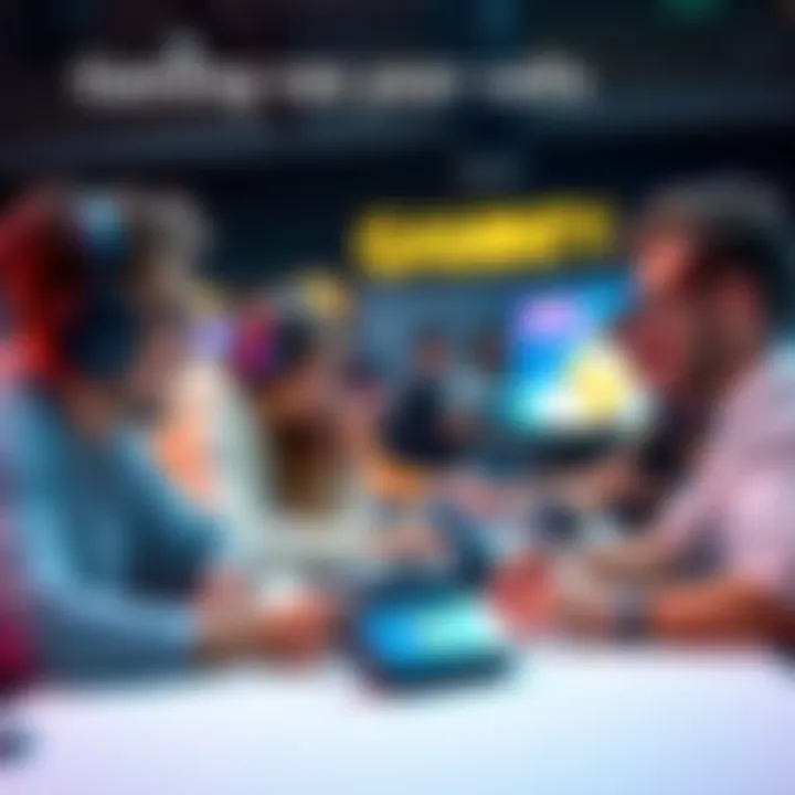 A diverse group of gamers at a table discussing strategies, with casual players engaged and smiling, symbolizing community support