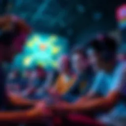 A diverse group of gamers enjoying their time playing a popular video game together, showcasing teamwork and excitement.